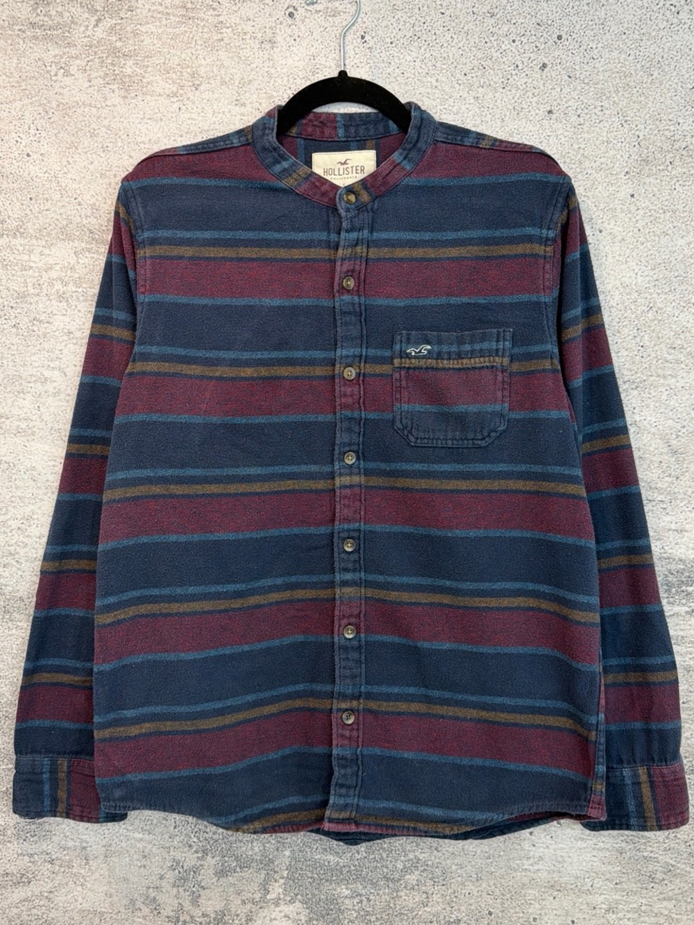 Hollister Navy, Burgundy and Olive Striped Button-Down Shirt